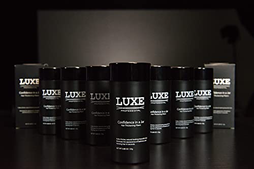 LUXE Hair Thickening Fibers for Unisex, CONFIDENCE IN A JAR, 2 Months+ Supply. Hypoallergenic, Dermatologist Tested, Multiple Colors Available (Black)