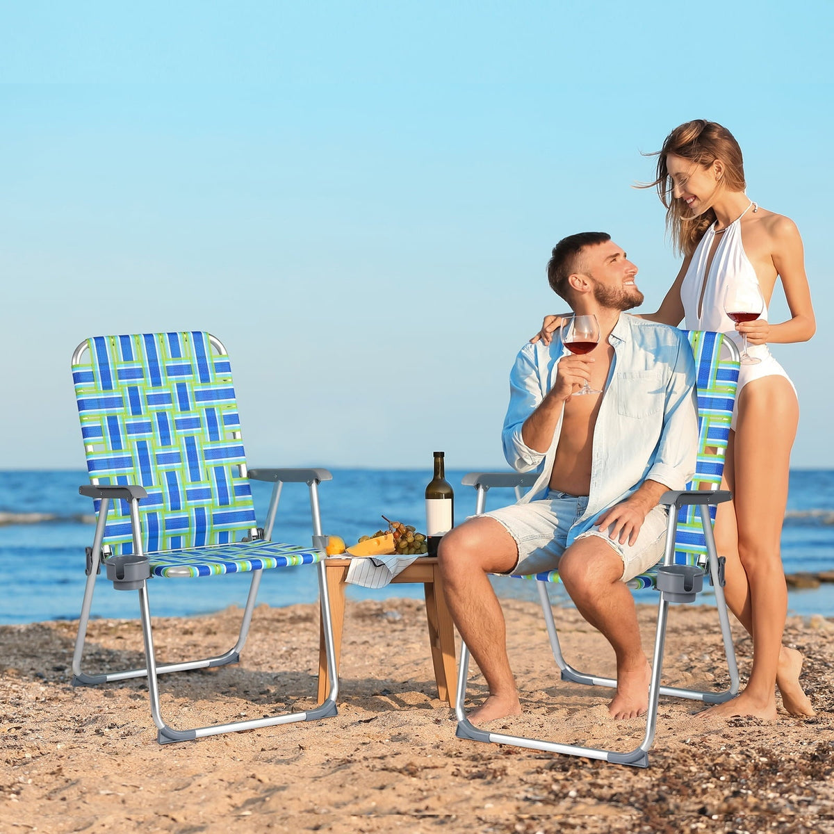 Matladin Oversize Folding Patio Lawn Chair, Beach Chair for Adults, Camping Chair with Webbed Airflow Mesh, Webbed Lawn Chair for Outdoor, Fishing, Backyard, 2 Pack