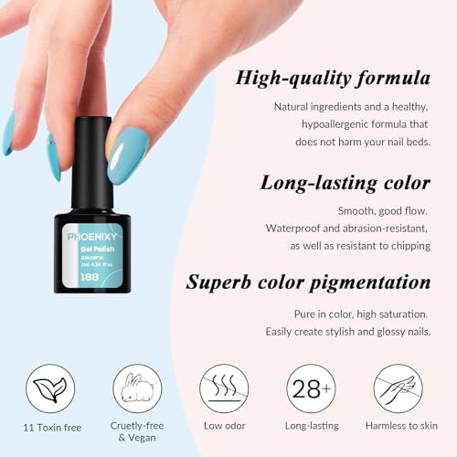 PHOENIXY Gel Nail Polish Kit with U V Light 48W, 56 Pcs 108 Effects Gel Nail Polish Kit Base Matte Glitter Top Coat Manicure Nail Set Gifts for Women