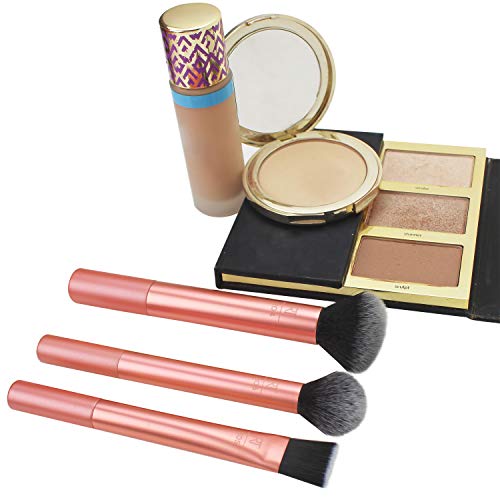 Real Techniques Flawless Base Makeup Brush Kit 2.0, Face Brush Set for Liquid, Cream, & Powder Products, Bronzer & Foundation, Streak Free Makeup Application, Soft Synthetic Brushes, 3 Piece Set