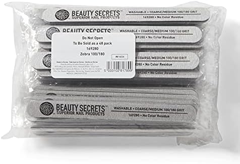 Beauty Secrets Zebra Cushion Nail File Medium/Coarse 180/100 Grit 48ct