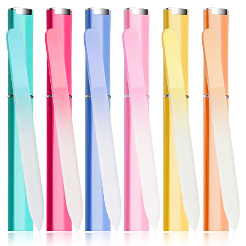 6 Pcs Glass Nail File With Case, Crystal Nail Files for Natural Nails Fingernail Files Set, Double Sided Etched Nail Filer Professional Ceramic Glass File for Travel Gifts Package Fine Grit