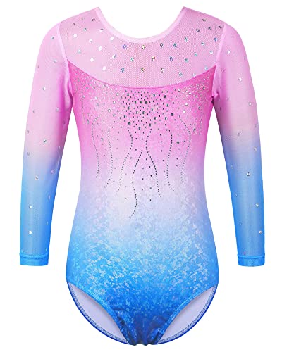 BAOHULU Gymnastics Leotard for Girls Shiny Practice Dancewear B272_PinkBlue_5A