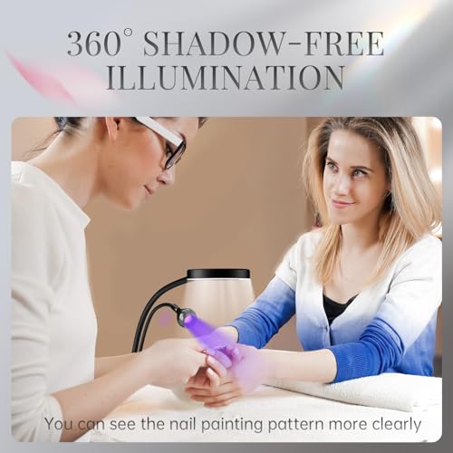 krofaue UV Nail Lamp for Gel X - Flash Cure Lamp Dual-Light Gel X UV Light with 6× Magnifier 4-Levels Brightness Nail Dryer for Regular Polish, Desk Clip Salon-Perfect Manicures at Home Black