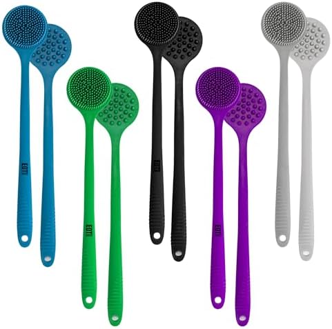 Bendable Long Handled Silicone Body Brush & Hair Scrubber - Bath Shower Back Brush, Shampoo Hair & Scalp Massager, Back Scrubber for Shower (Blue Sapphire)