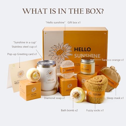 Birthday Gifts for Women, Spa Care Package Gifts Basket Unique, Sunshine Get Well Soon Sunflower Presents Gift Box Set for Women Mom Sister Best Friend Teacher
