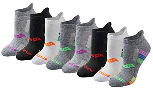 Saucony Women's RunDry Performance 8, 16 Heel Tab Athletic Socks, S-L, Rainbow Assorted 2 (8 Pairs), Small