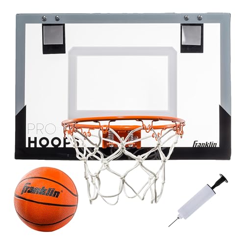 Franklin Sports 25in XL Over The Door Mini Basketball Hoop - Slam Dunk Approved - Shatter Resistant - Accessories Included, White/Orange