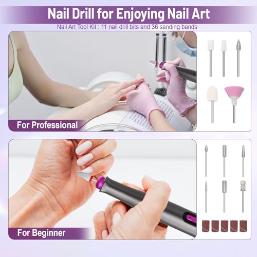 Cordless Electric Nail Drill Professional, Acrylic Nail Kit for Nail Polish Remover, Electric Nail File Buffer Grinder, Portable Rechargeable Nail Filer Electric Manicure and Pedicure kit