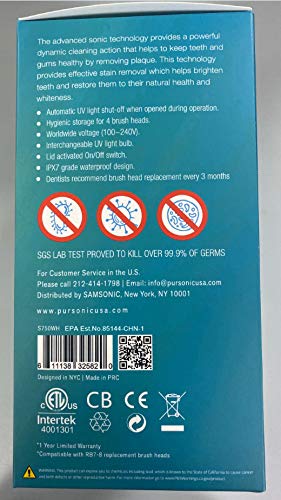 Pursonic S750 Sonic SmartSeries Electronic Power Rechargeable Battery Toothbrush