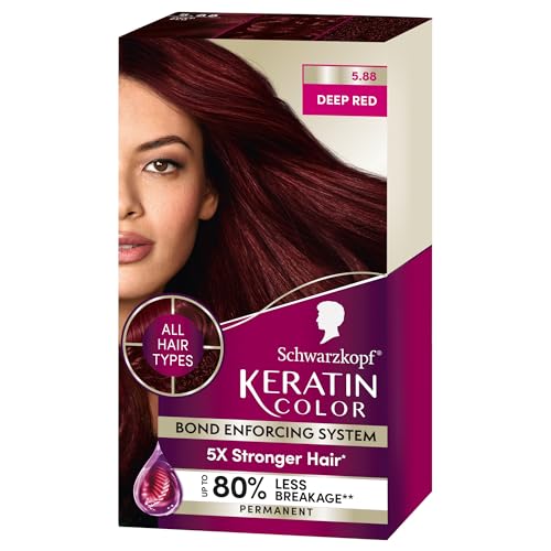 Schwarzkopf Keratin Color Permanent Hair Color, 5.88 Deep Red, 1 Application - Professionally Inspired Permanent Hair Dye, for up to 80% Less Breakage vs Untreated Hair and up to 100% Gray Coverage