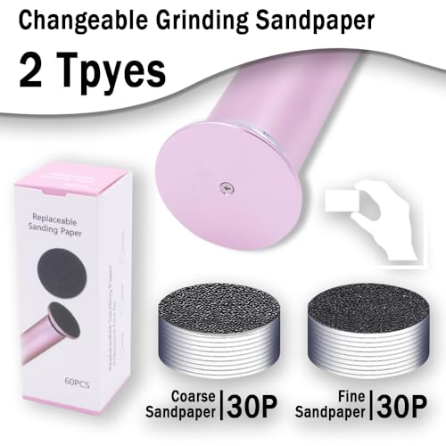 Electric Callus Remover for Feet Speed Adjustable Electric Foot File with 60pcs Replacement Sandpaper Discs Pro Pedicure Foot Filer Dead Dry Hard Skin Calluses Foot Grinder Pink