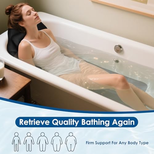 Atsuwell Full Body Bath Pillow for Bathtub, Ergonomic Bathtub Cushion for Neck, Waist, Hip Support, Luxury 3D Mesh Shower Pillow with Non-Slip Suction Cups & Dual Hooks, Pressure Relief, 51'' x17''