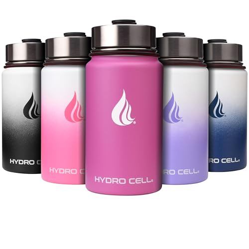 HYDRO CELL Stainless Steel Insulated Water Bottle with Straw - For Cold & Hot Drinks - Metal Vacuum Flask with Screw Cap and Modern Leakproof Sport Thermos for Kids & Adults (Fuchsia 14oz)