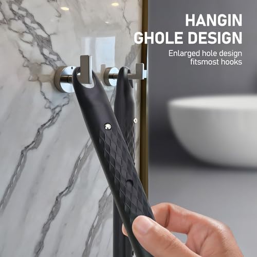 24 Inches Adjustable Bath Brush Long Handle for Shower,Dual-Sided Silicone Back Scrubber for Shower Exfoliating & Massage - Perfect for Elderly, Disabled, Limited Arm Movement (Black)