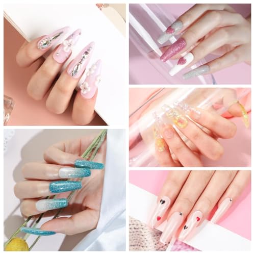 Acrylic Nail Kit with Drill, Pink White Nude Clear 4 Colors Nails Kit Acrylic Set with U V Light Sequin Glitter Decoration Powders Manicure Kits for Home Nail DIY