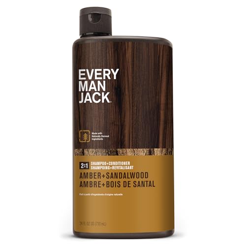 Every Man Jack 2-in-1 Daily Shampoo + Conditioner - Amber + Sandalwood | Nourishing For All Hair Types, Naturally Derived, Cruelty-Free Shampoo and Conditioner Set for Men | 24oz -1 Bottle