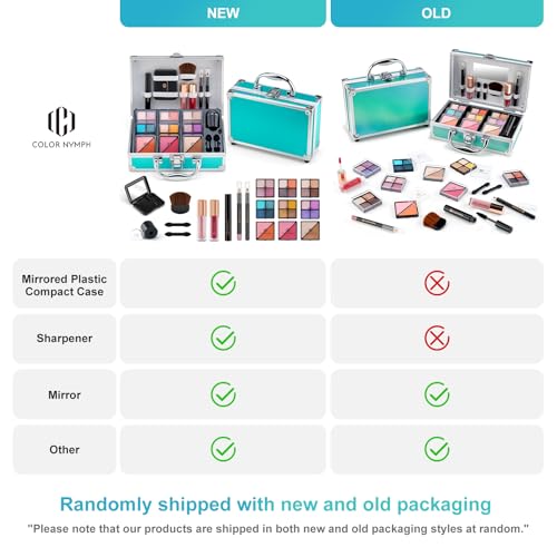 Color Nymph Beginner Makeup Kits For Teens With Train Case Included Full Makeup Kit Eyeshadow Palette Blushes Bronzer Highlighter Lipstick Brushes Mirror (Green)
