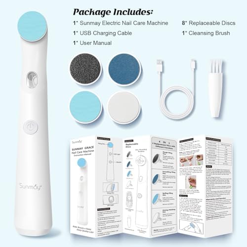 SUNMAY Electric Nail File Set, Rechargeable Nail Files and Buffers for Women Natural Gel Nails Toenails Salon with 4 Filing Discs, Professional Cordless Nail File Machine for Home Nail Pedicure