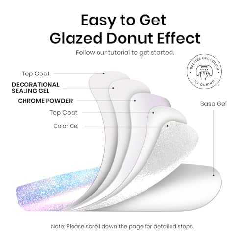 Beetles 6 Colors Chrome Nail Powder Aurora Pearl Kit with Base Top Coat Color Gel Polish-Iridescent Glazed Donut Chrome Nail Powder Metallic Mirror Effect Mermaid Glitter Kit for Nail Art Design