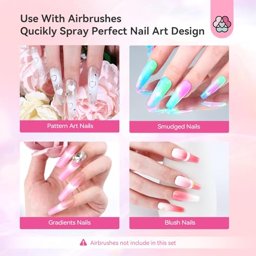 SAVILAND Airbrush Gel Nail Polish: Dilution-Free 12 Vitality Colors Airbrush for Nails Set Non-Acetone with Fine Mist Nail for Color Spray French & Ombre Nail Polish Nail Art Design Salon Kit
