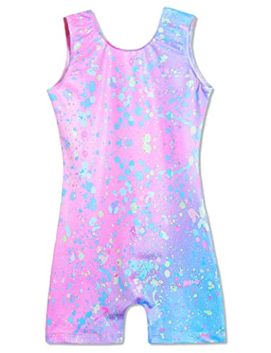 Domusgo Gymnastics Leotards for Girls 8-9 Years Old Glitter Colorful Mermaid Scales Unitard with Shorts