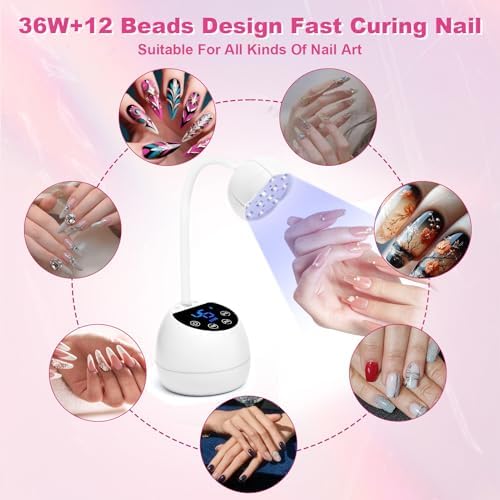 CGBE UV LED Nail Lamp, 36W Mini Cordless Flash Cure Lamp, USB Rechargeable Goosenecks LED Nail Light for Gel Nails with 4 Timers & Auto Sensor for Salon Home DIY Use, White