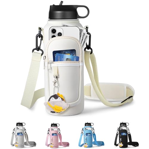 RRegeny Water Bottle Holder with Strap for Hydroflask 32oz 40oz Insulated Water Bottle, Carrier Sling Bag with Phone Pocket Water Bottle Sleeve for Men Women Hiking Camping Travelling