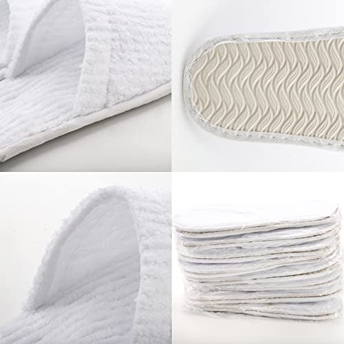 Frcctre 20 Pairs White Disposable Slippers, Closed Toe Soft Coral Fleece SPA Slippers for Women and Men, Comfortable Non-Slip Disposable Slippers for Travel Guests Hotel Home Salon