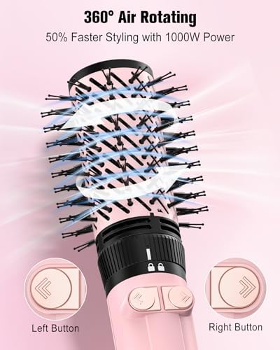 2-in-1 Blow Dryer Brush Set for Frizz-Free Blowout | 2-inch Rotating Hair Dryer Brush & 3-inch Hot Air Brush with Oval Barrel | 1000W for Fast Drying, Straightening, Volumizing & Smoothing
