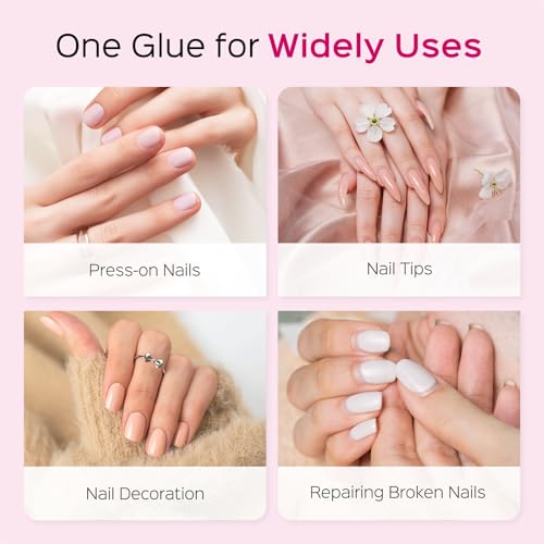 42ml Brush On Nail Glue for Press On, Acrylic Nails - Super Strong, Durable & Long-Lasting, Mess Free, Travel Friendly, 1.38 oz(6PCS)