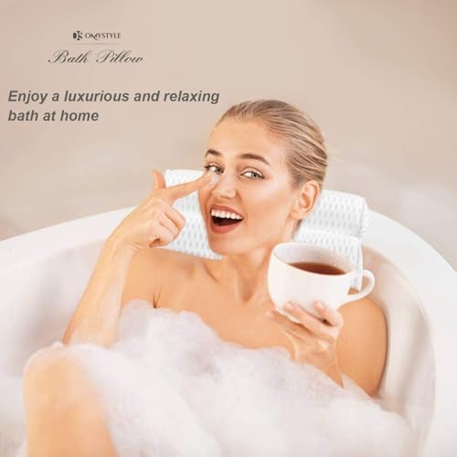 Bath Pillow Bathtub Pillow - Bath Pillows for Tub with Neck, Head, Shoulder and Back Support - 4D Air Mesh Spa Pillow for Bath - Extra Thick, Soft and Quick Dry