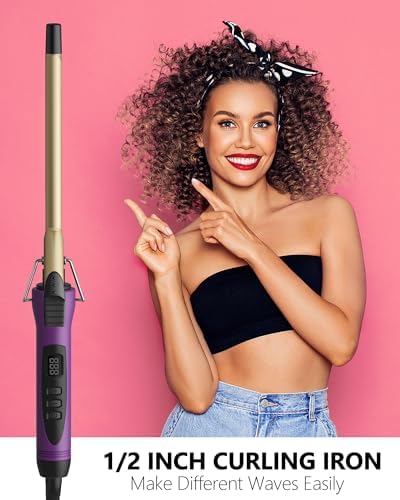 1/2 Inch Small Curling Iron Wand for Short & Long Hair, Half Inch Curling Iron Ceramic Small Barrel Curling Iron Tiny Curling Wand with Adjustable Temperature, Include Heat Resistant Glove