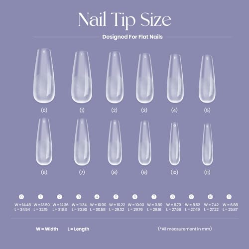 Angeles Tipex Instant Apex Nail Tips: Long Coffin, Full Cover Gel, Thicker Acrylic, Strong Hard Clear Pre-etched Press-on Nails