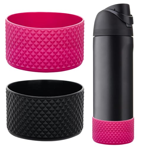 WK IEASON 2Pcs Silicone Water Bottle Boot for Owala 24oz, Protective Flask Bottom Cover Base for Owala FreeSip Twist and Flip Flask Bottles (Diomond Snapper/black, 24OZ)