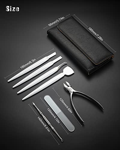 FERYES Pedicure Knife Ingrown Toenail Kit, 7 PCS Professional Pedicure Tool Toenail Grooming Kit, Top Notch Foot Blade, Super Sharp Toenail Clippers (Leather case included)