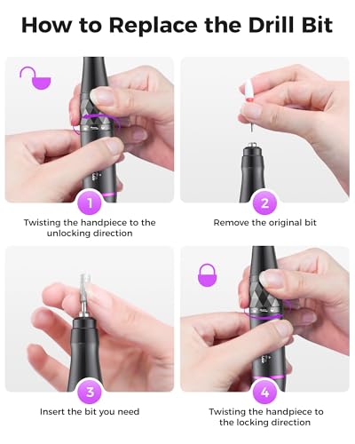 Electric Nail Drill Professional Kit: 45,000 RPM USB Rechargeable Efile Nail Drill Nail File with 12 Bits for Polishing Gel/Acrylic Nails- Portable Manicure Tool Set for Salon/Home-Black