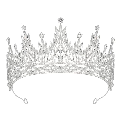 SWEETV Tiaras and Crowns for Women, Wedding Tiara for Bride, Rhinestone Queen Crown, Crystal Costume Hair Accessories for Birthday Prom Quinceanera Celebration,Silver