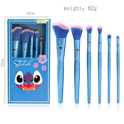 5Pcs Interstellar Baby Makeup Brushes Set, Creative Stitch Theme Cosmetic Brushes Set, Premium Synthetic Foundation Eyeshades Brush Set Best Gift for Young Girl Women (Blue Stitch)