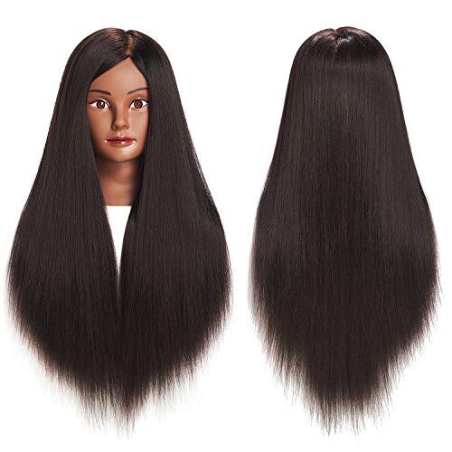 Traininghead 26"-28" Mannequin Head Hair Styling Training Practice Head Manikin Cosmetology Doll Head Synthetic Fiber Hair Hairdressing Training Model with Free Clamp Stand