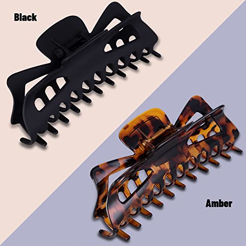 Extra Large Claw Clips for Thick Hair, 6.3 Inch Strong Hold Matte Jumbo Accessories for Women Long Curly Hair Cute Nonslip Big Jaw Clip French Giant Hair Clip 4 Pack (Black, Brown leopard)