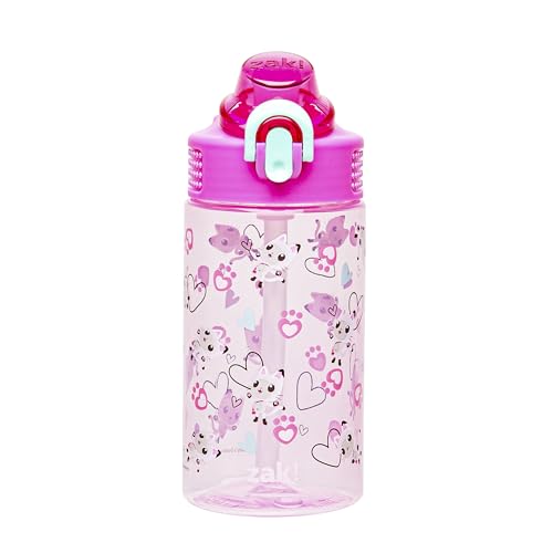 Zak Designs Sage DreamWorks Gabby's Dollhouse Kids Water Bottle For School or Travel, 16oz Durable Plastic Water Bottle With Straw, Handle, and Leak-Proof, Pop-Up Spout Cover (Pandy Paws)