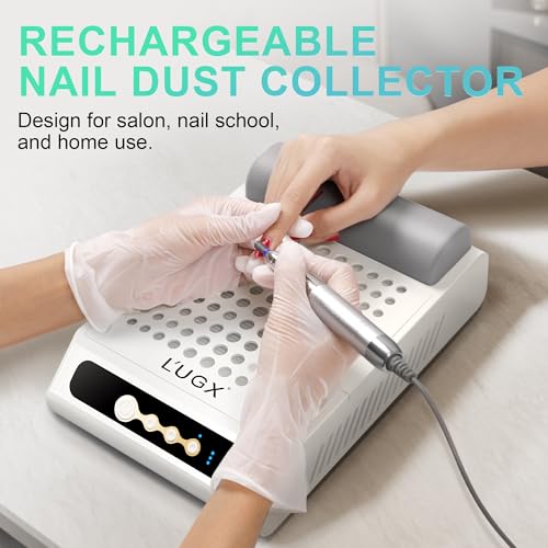 L'UGX Rechargeable Nail Dust Collector, Professional Brushless Turbo Dust Collector Nail Tech, Powerful Dust Suction Machine Manicure Pedicure Tool for Acrylic Nail Polishing, Low Noise, 2Pcs Filters