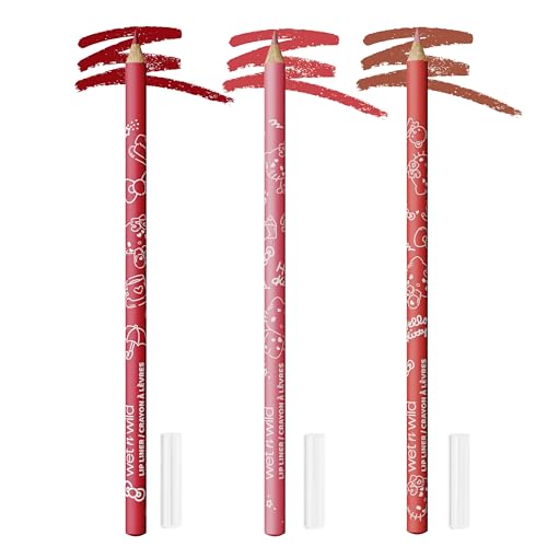 wet n wild Hello Kitty 3-Piece Lip Liner Pencil Set, Lip Defining Silky Smooth Formula, Highly Pigmented Long-Wearing Finish, Cruelty-Free & Vegan