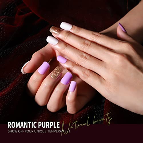 Teenitor Matte Acrylic Short Square Fake Nails, 360Pcs Full Cover, Glitter Press-On False Nails