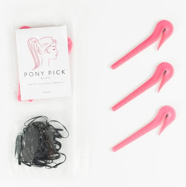 THE PONY PICK By Lolly - Ponytail Cutter Tool for Kids & Toddlers - Easy to Use, Pain-Free, No Hair Damage (3 Packs with 50 Hair Elastics) (Black)