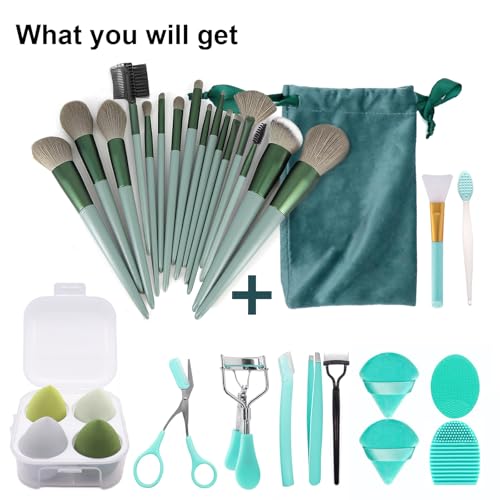Makeup Brushes 30 Pcs Makeup Kit,Foundation Brush Eyeshadow Brush Make up Brushes Set (Green, 30 Piece Set Large)