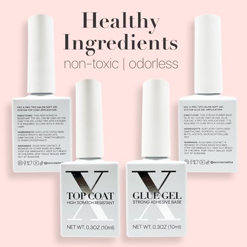 SXC Cosmetics French Tip Press On Nails Pink Series, Medium Square X-Pro Tips Starter Kit