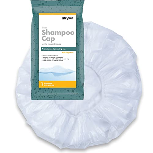 Sage Stryker Rinse-Free Shampoo Cap - 6 Packages, 1 Cap in each – Rinse-free cap, Pre-moistened with shampoo, conditioner, and detangler, Ultra-soft fabric lining, Hypoallergenic