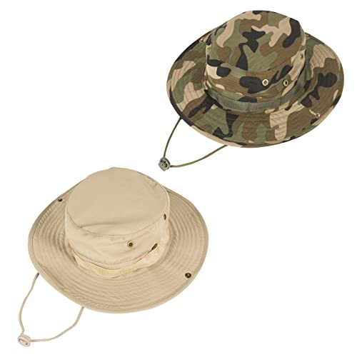 Sun Hats for Men Women Bucket Hat UPF 50+ Boonie Hat Foldable UV Protection Hiking Beach Fishing Summer Safari(2pack-Jungle Camo+Beige)